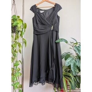 Vintage 90s little black dress 100% silk Chiffon 12 Maggy London Drape ruched